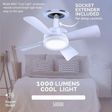 Socket Fan Light Original - Cool Light LED โ Ceiling Fans with Lights and Remote Control, Replacement for Lightbulb - Bedroom, Kitchen, Living Room,1000 Lumens / 5000 Kelvins Cool LEDs (Remote Battery Not Included)