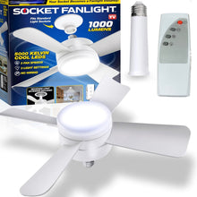 Socket Fan Light Original - Cool Light LED โ Ceiling Fans with Lights and Remote Control, Replacement for Lightbulb - Bedroom, Kitchen, Living Room,1000 Lumens / 5000 Kelvins Cool LEDs (Remote Battery Not Included)
